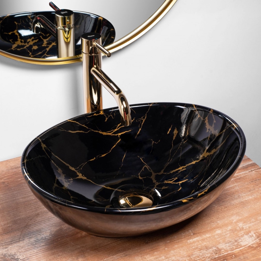 REA-U5611 - Lavabo da appoggio SOFIA 34,5x41 cm ceramica/nero/effetto marmo