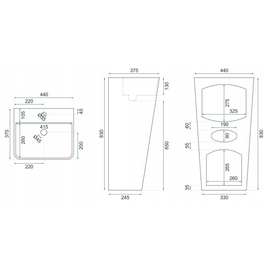 REA-U5637 - Lavabo freestanding ARIS 37,5x44 cm ceramica/bianco lucido