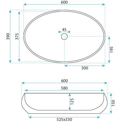 REA-U5660 - Lavabo da appoggio MAYA 39x60 cm ceramica/bianco lucido