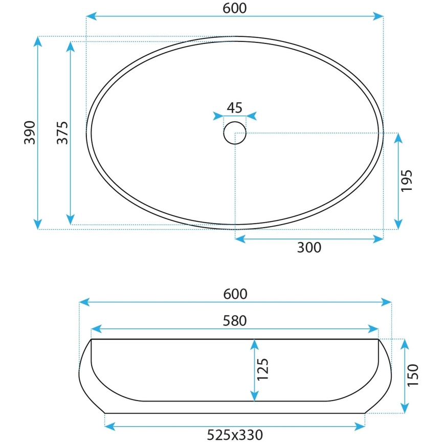 REA-U5660 - Lavabo da appoggio MAYA 39x60 cm ceramica/bianco lucido
