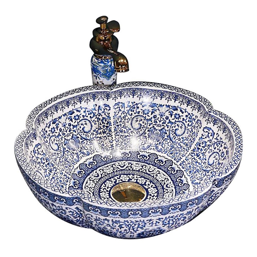 REA-U5666 - Lavabo da appoggio VIVIEN Ø 42,5 cm ceramica/motivo ornamentale