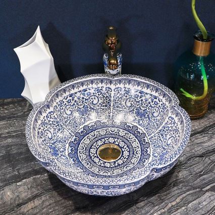REA-U5666 - Lavabo da appoggio VIVIEN Ø 42,5 cm ceramica/motivo ornamentale