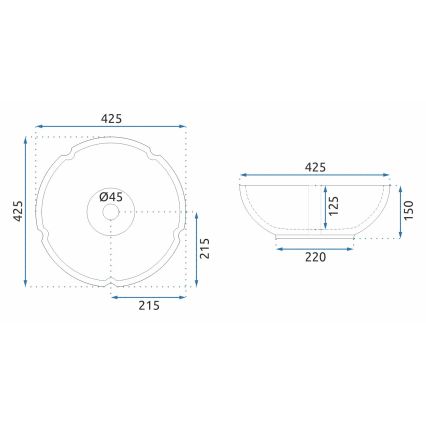 REA-U5666 - Lavabo da appoggio VIVIEN Ø 42,5 cm ceramica/motivo ornamentale