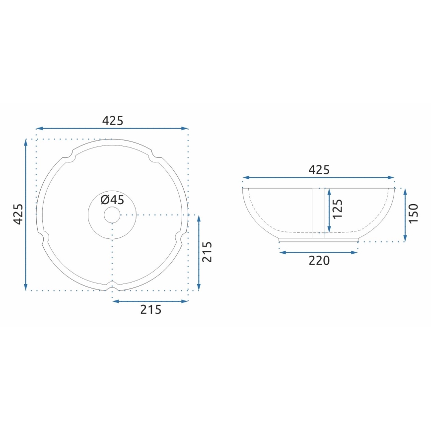 REA-U5666 - Lavabo da appoggio VIVIEN Ø 42,5 cm ceramica/motivo ornamentale