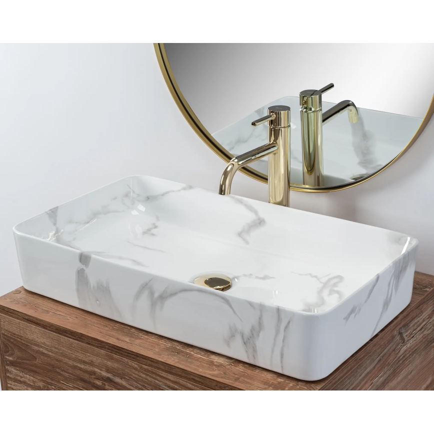 REA-U5896 - Lavabo da appoggio DENIS 35x61,5 cm, in ceramica con finitura effetto marmo