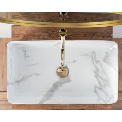 REA-U5896 - Lavabo da appoggio DENIS 35x61,5 cm, in ceramica con finitura effetto marmo