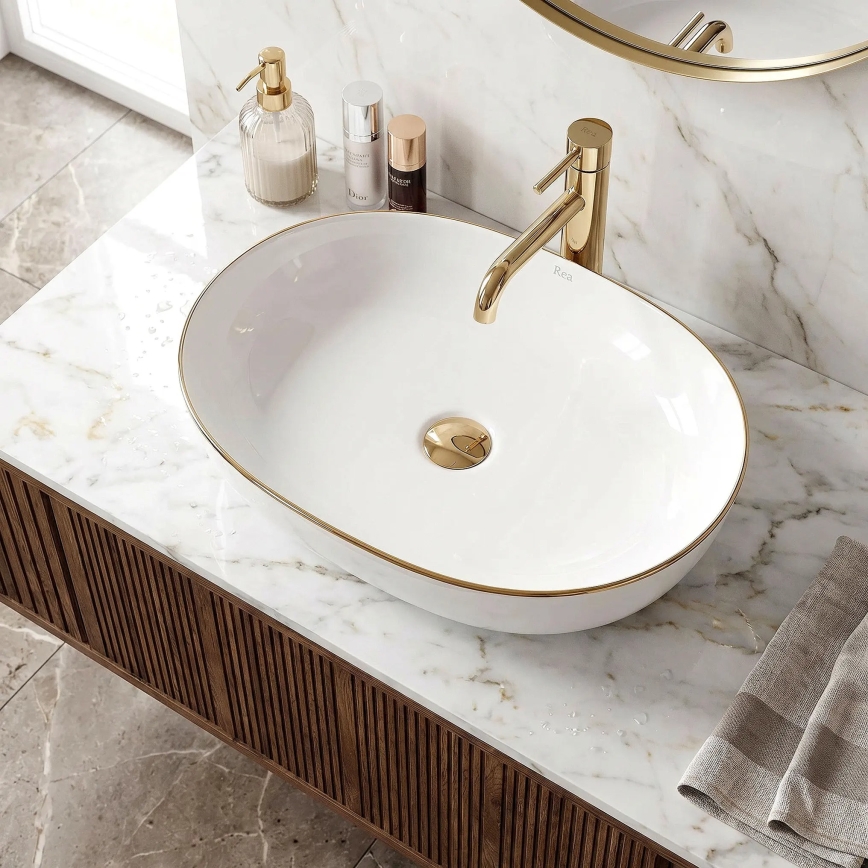 REA-U6211 - Lavabo da appoggio CLEO 41x60,5 cm ceramica/bianco/oro