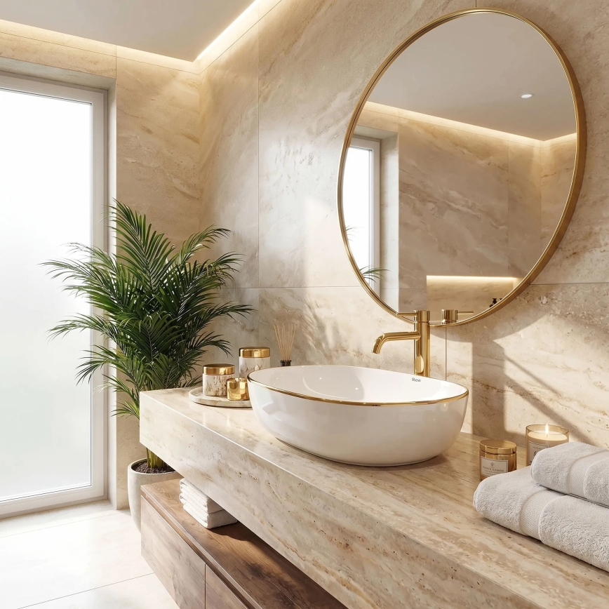 REA-U6211 - Lavabo da appoggio CLEO 41x60,5 cm ceramica/bianco/oro