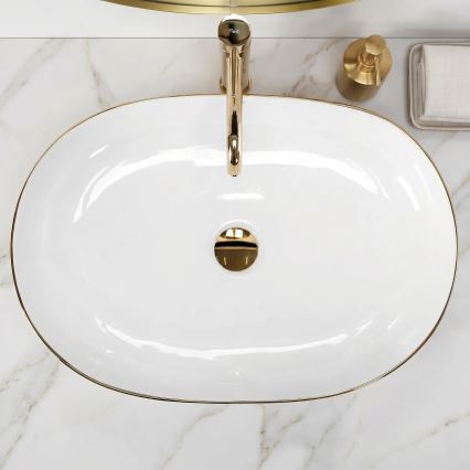 REA-U6211 - Lavabo da appoggio CLEO 41x60,5 cm ceramica/bianco/oro