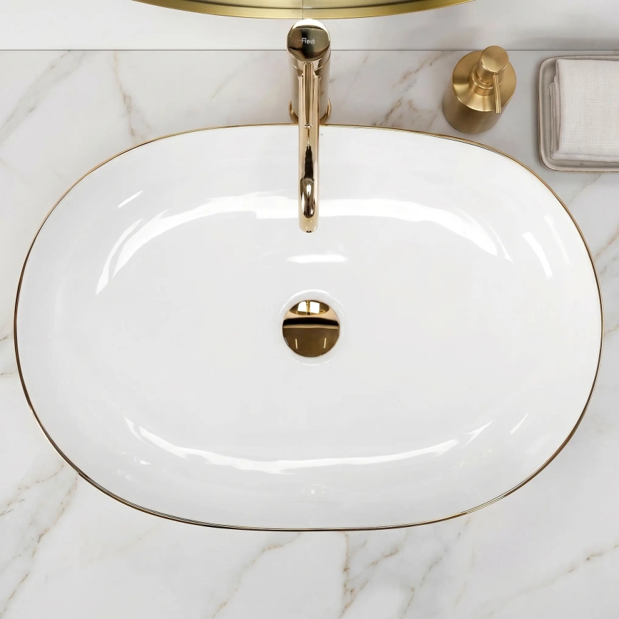 REA-U6211 - Lavabo da appoggio CLEO 41x60,5 cm ceramica/bianco/oro