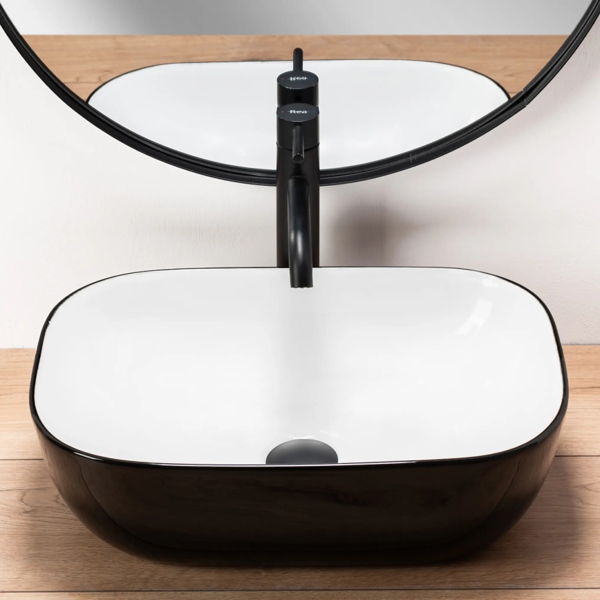 REA-U6332 - Lavabo da appoggio BELINDA 33x46,5 cm, in ceramica, nero/bianco