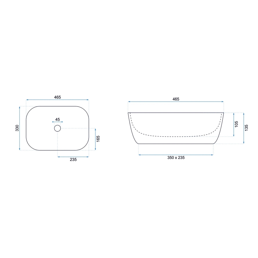 REA-U6332 - Lavabo da appoggio BELINDA 33x46,5 cm, in ceramica, nero/bianco