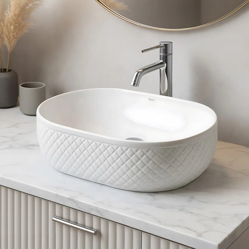 REA-U6366 - Lavabo da appoggio OKTAWIA 35,5 x 50 cm ceramica/bianco
