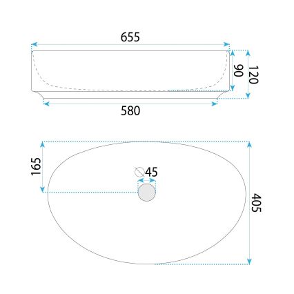 REA-U6371 - Lavabo da appoggio JOANA 40,5x65,5 cm ceramica/bianco lucido