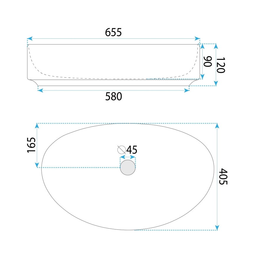 REA-U6371 - Lavabo da appoggio JOANA 40,5x65,5 cm ceramica/bianco lucido