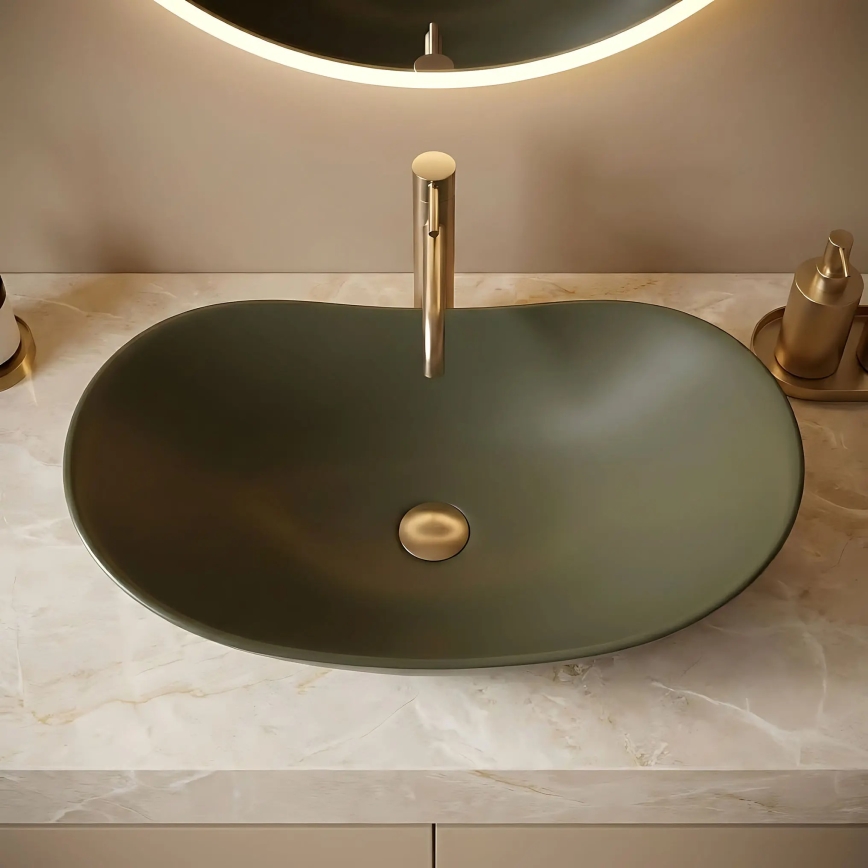 REA-U6372 - Lavabo da appoggio ROYAL 35,5x61,5 cm ceramica/verde oliva