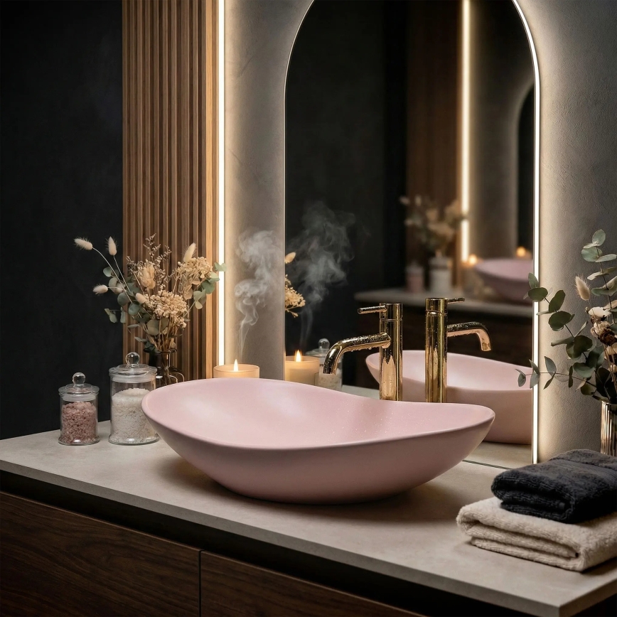 REA-U6374 - Lavabo da appoggio ROYAL 35,5x61,5 cm ceramica/rosa opaco