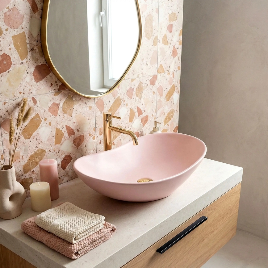 REA-U6374 - Lavabo da appoggio ROYAL 35,5x61,5 cm ceramica/rosa opaco