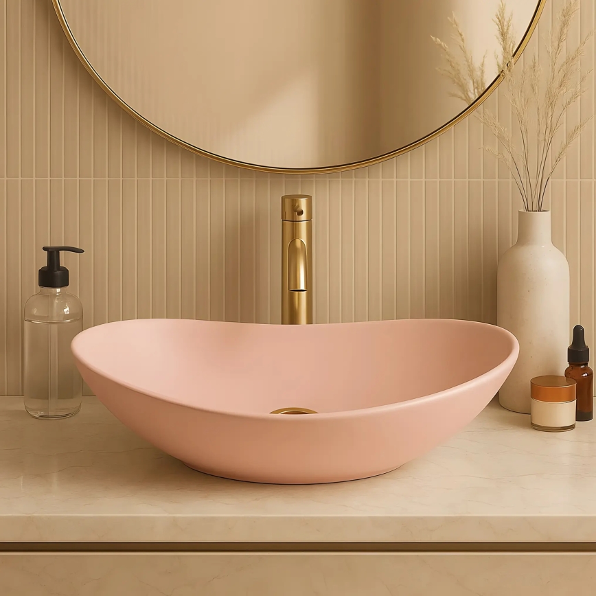 REA-U6374 - Lavabo da appoggio ROYAL 35,5x61,5 cm ceramica/rosa opaco