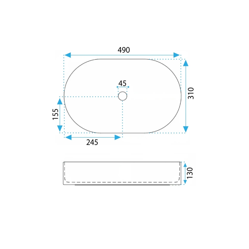 REA-U6375 - Lavabo da appoggio VANDA 31x49 cm ceramica/blu opaco