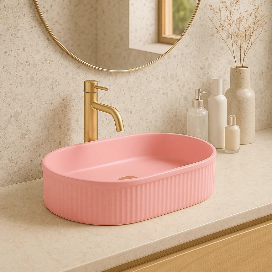 REA-U6376 - Lavabo da appoggio VANDA 31x49 cm ceramica/rosa opaca