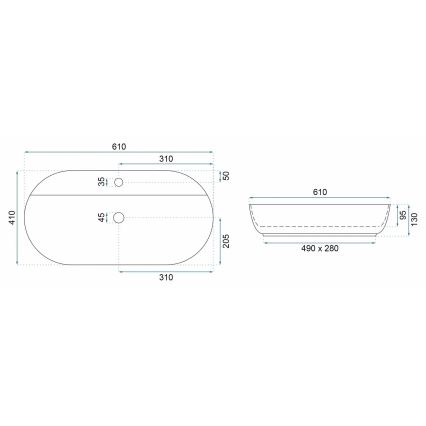 REA-U6381 - Lavabo da appoggio AURA 41x61 cm ceramica/marrone lucido