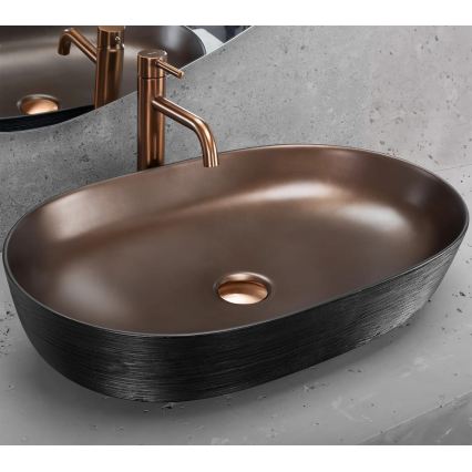 REA-U6383 - Lavabo da appoggio CLEO 41x60,5 cm ceramica/nero/rame spazzolato