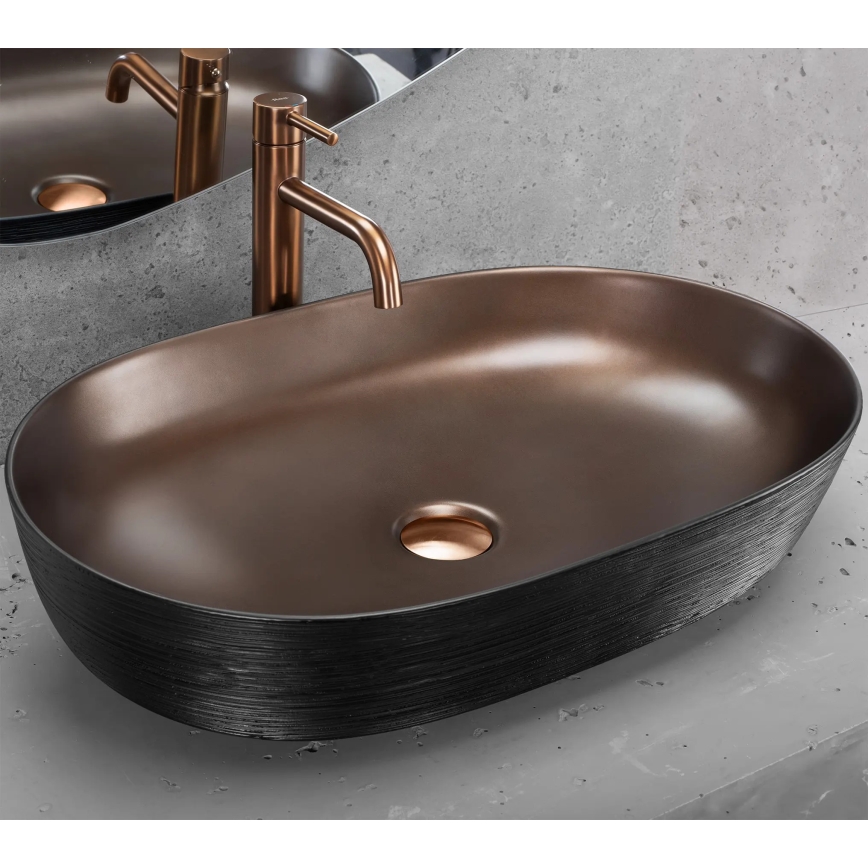 REA-U6383 - Lavabo da appoggio CLEO 41x60,5 cm ceramica/nero/rame spazzolato