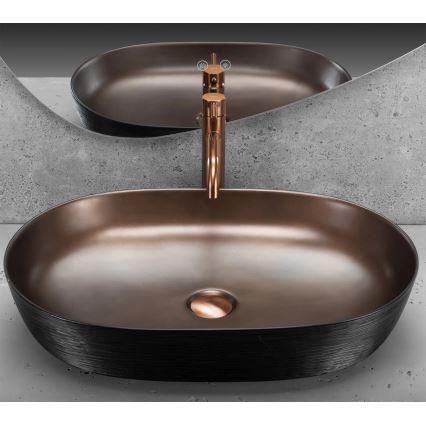 REA-U6383 - Lavabo da appoggio CLEO 41x60,5 cm ceramica/nero/rame spazzolato