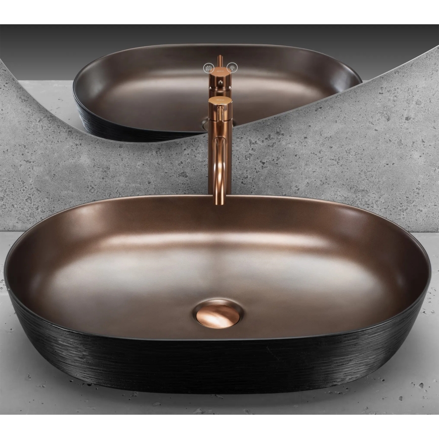 REA-U6383 - Lavabo da appoggio CLEO 41x60,5 cm ceramica/nero/rame spazzolato