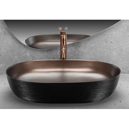 REA-U6383 - Lavabo da appoggio CLEO 41x60,5 cm ceramica/nero/rame spazzolato