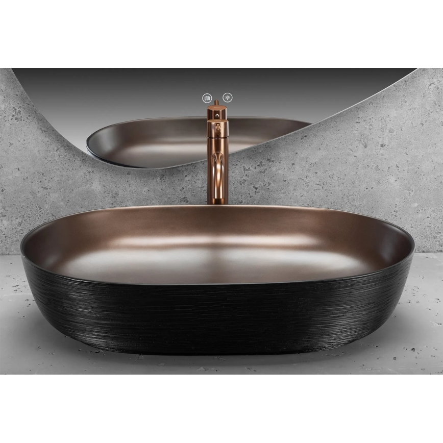 REA-U6383 - Lavabo da appoggio CLEO 41x60,5 cm ceramica/nero/rame spazzolato