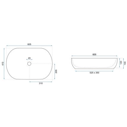 REA-U6383 - Lavabo da appoggio CLEO 41x60,5 cm ceramica/nero/rame spazzolato
