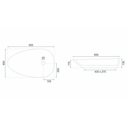 REA-U6501 - Lavabo da appoggio GRETA 40x65,5 cm in ceramica/effetto pietra