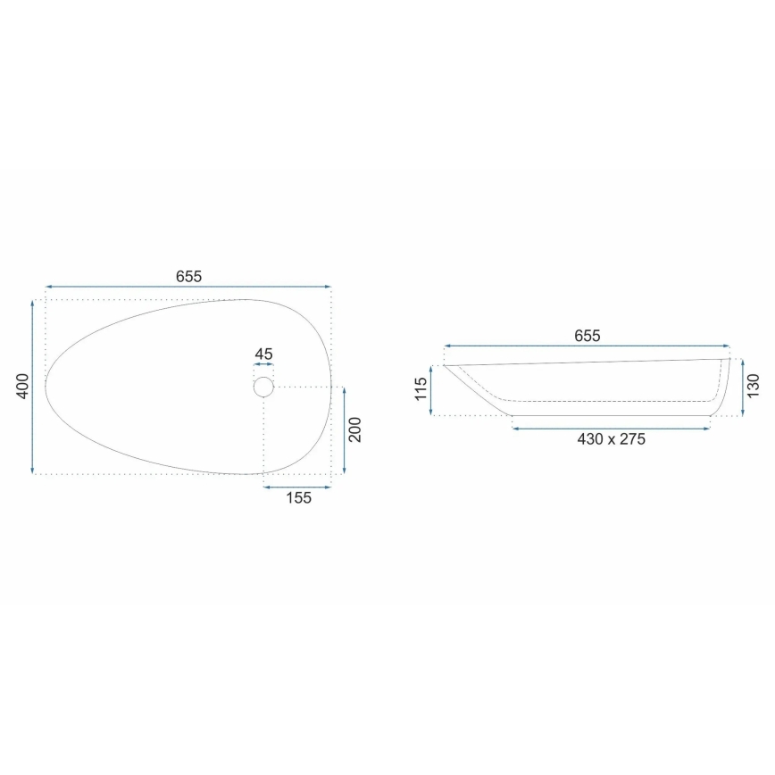 REA-U6501 - Lavabo da appoggio GRETA 40x65,5 cm in ceramica/effetto pietra