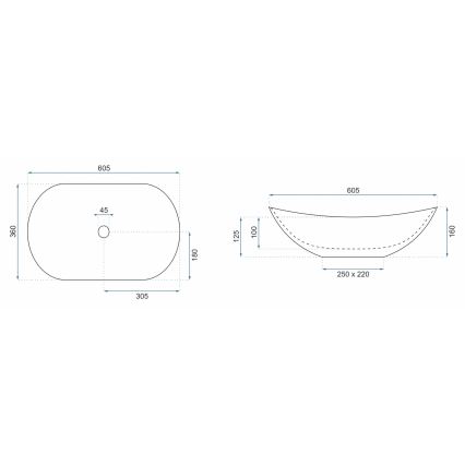REA-U6502 - Lavabo da appoggio ROYAL 36x60,5 cm ceramica/decoro effetto marmo
