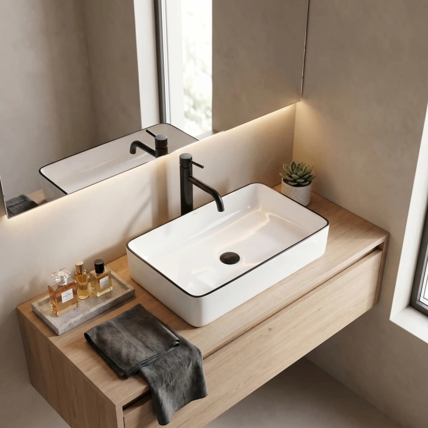 REA-U6513 - Lavabo da appoggio DENIS 35x61,5 cm ceramica/bianco/nero