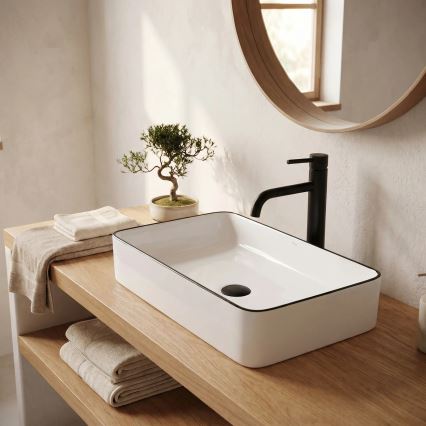 REA-U6513 - Lavabo da appoggio DENIS 35x61,5 cm ceramica/bianco/nero