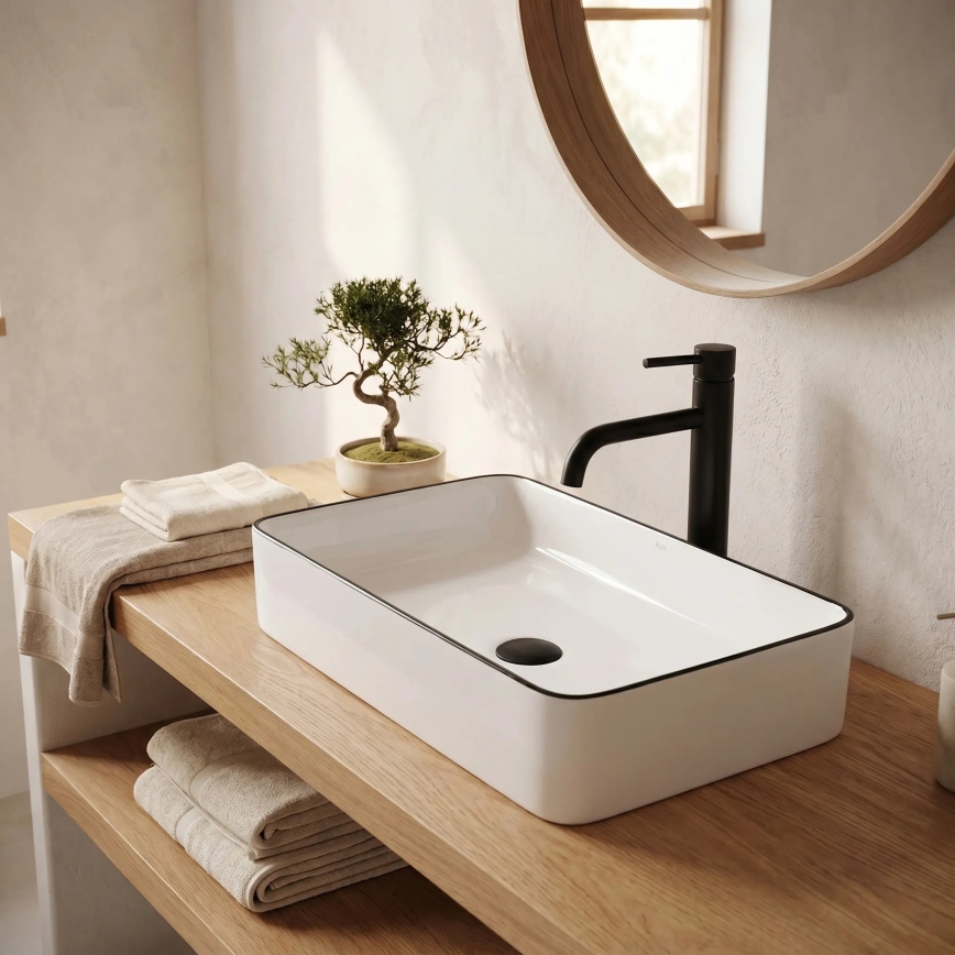 REA-U6513 - Lavabo da appoggio DENIS 35x61,5 cm ceramica/bianco/nero