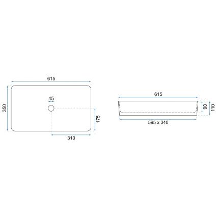 REA-U6513 - Lavabo da appoggio DENIS 35x61,5 cm ceramica/bianco/nero