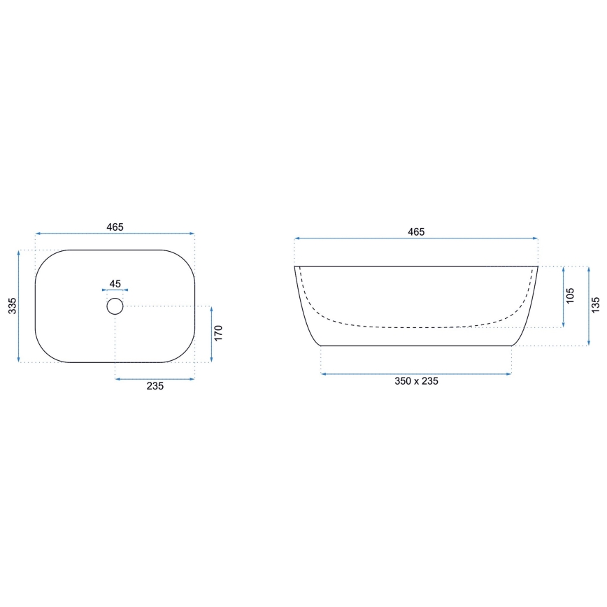REA-U6521 - Lavabo da appoggio BELINDA 33,5x46,5 cm ceramica/bianco lucido