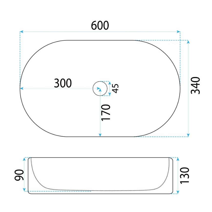REA-U6526 - Lavabo da appoggio VANDA 34x60 cm ceramica/bianco lucido