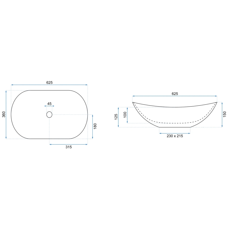 REA-U6600 - Lavabo da appoggio ROYAL 36x62,5 cm ceramica/bianco/nero