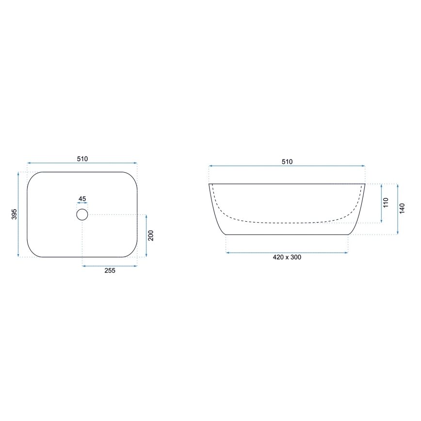 REA-U6616 - Lavabo d'appoggio FREJA 39,5x51 cm ceramica/bianco