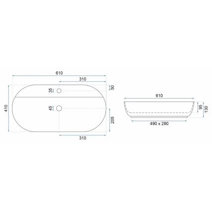 REA-U6618 - Lavabo da appoggio AURA 41x61 cm ceramica/blu lucido