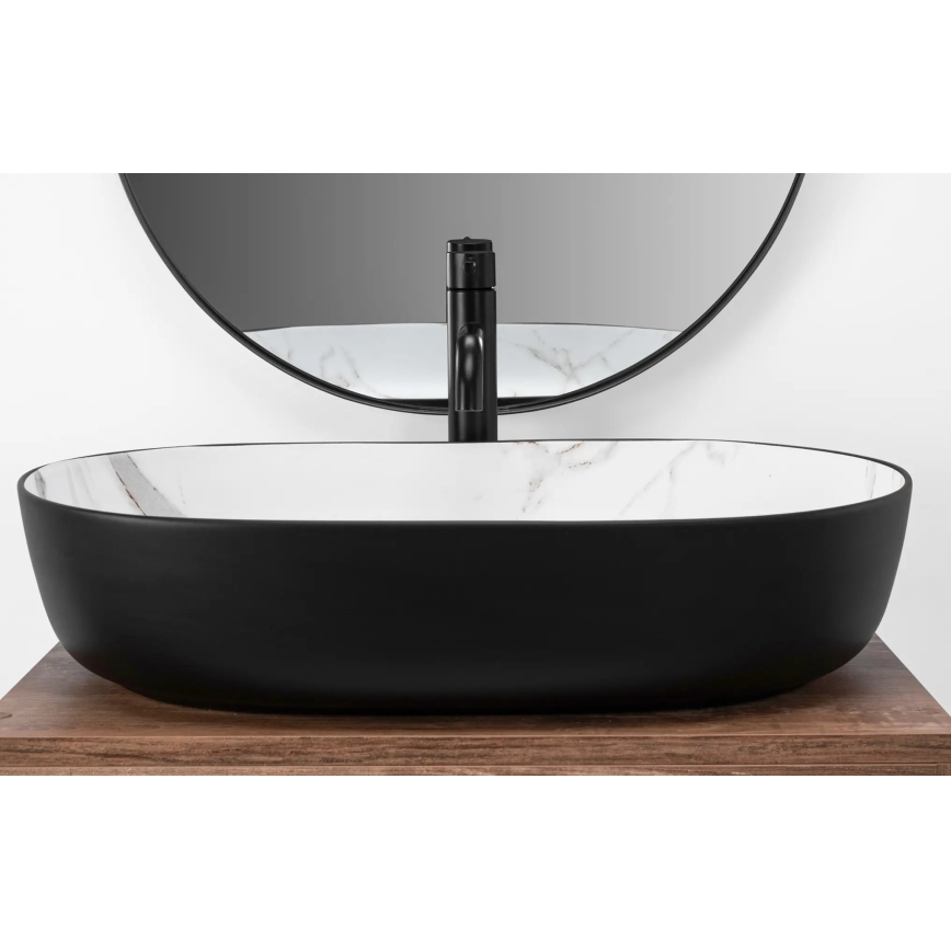 REA-U6625 - Lavabo da appoggio CLEO 41x60,5 cm ceramica/nero/bianco/finitura effetto marmo