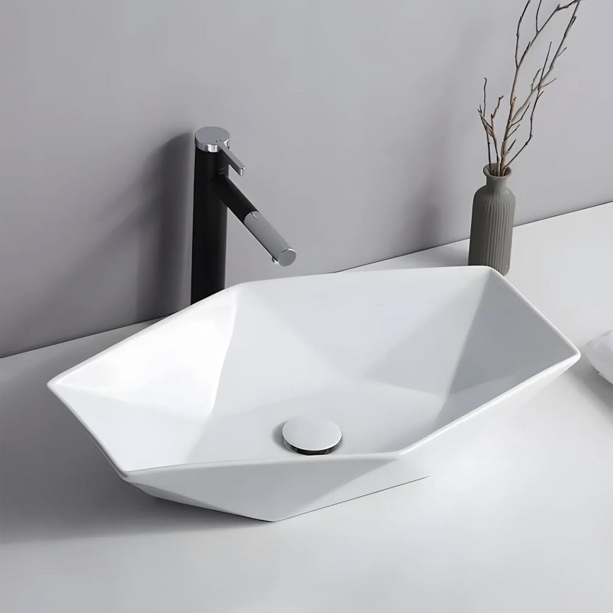 REA-U6643 - Lavabo da appoggio VEGAS 37x57 cm ceramica/bianco lucido