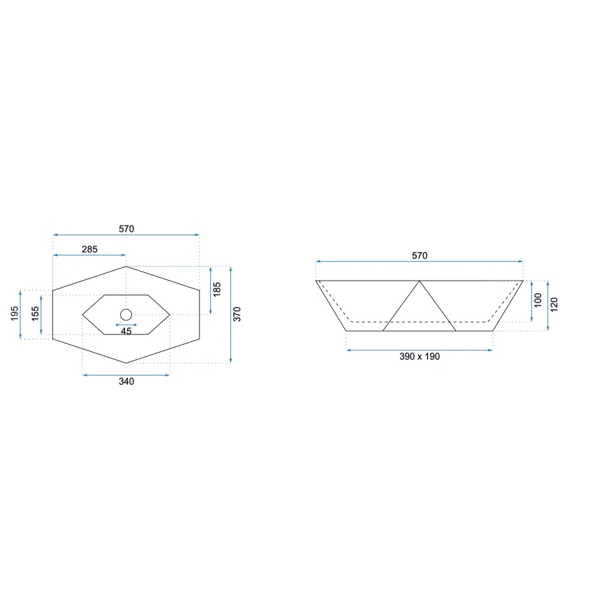 REA-U6643 - Lavabo da appoggio VEGAS 37x57 cm ceramica/bianco lucido