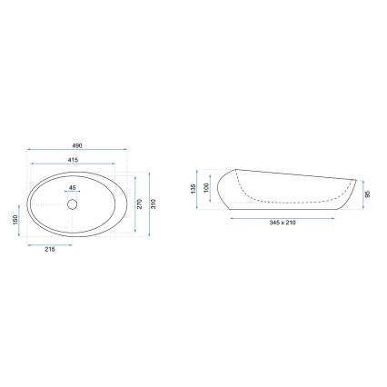 REA-U6650 - Lavabo da appoggio ROXY 31x49 cm ceramica/grigio/effetto marmo