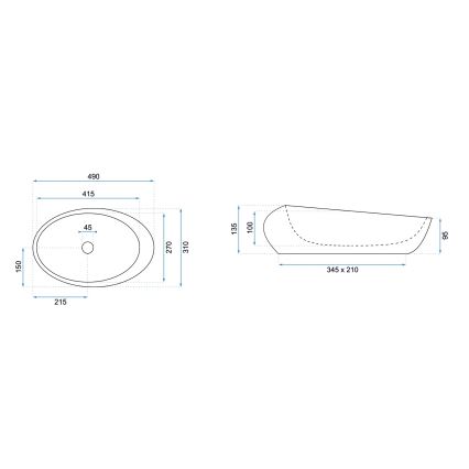 REA-U6651 - Lavabo da appoggio ROXY 31x49 cm ceramica/grigio/effetto pietra